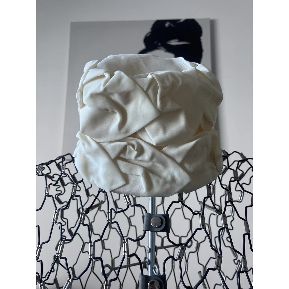 Vintage 60s Ivory White Pleated Pillbox Hat Draped Mid Century Bridal Church Hat